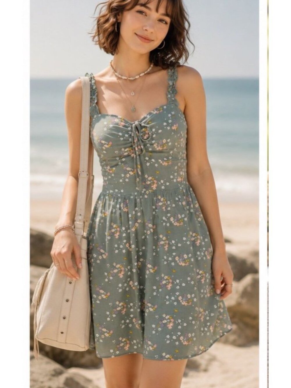 Womens Mini Dress Milkmaid Ditsy Floral Babydoll Cottagecore Y2k Feminine SMALL